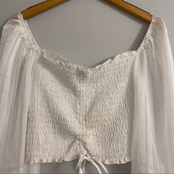 NWT Kittenish White Smock Sheer Long Sleeved Boho Peasant Crop Top - Picture 2 of 8